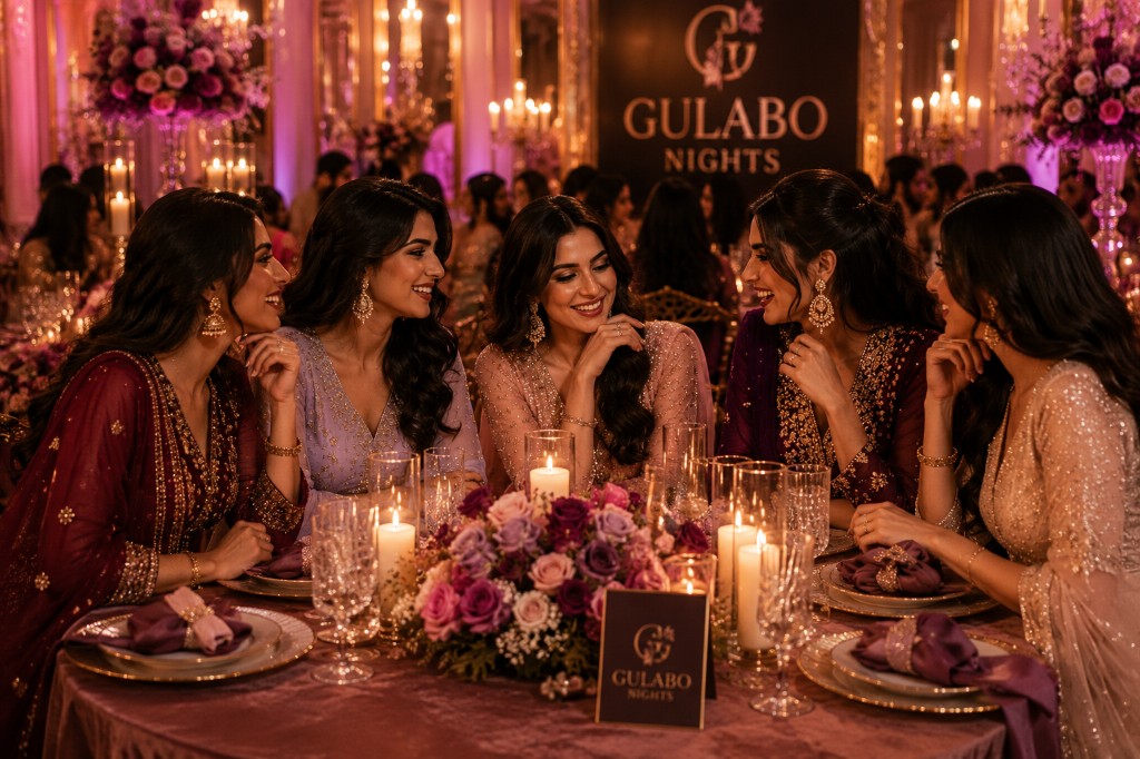Women celebrating at Gulabo Nights — a ladies-only evening of elegance and joy